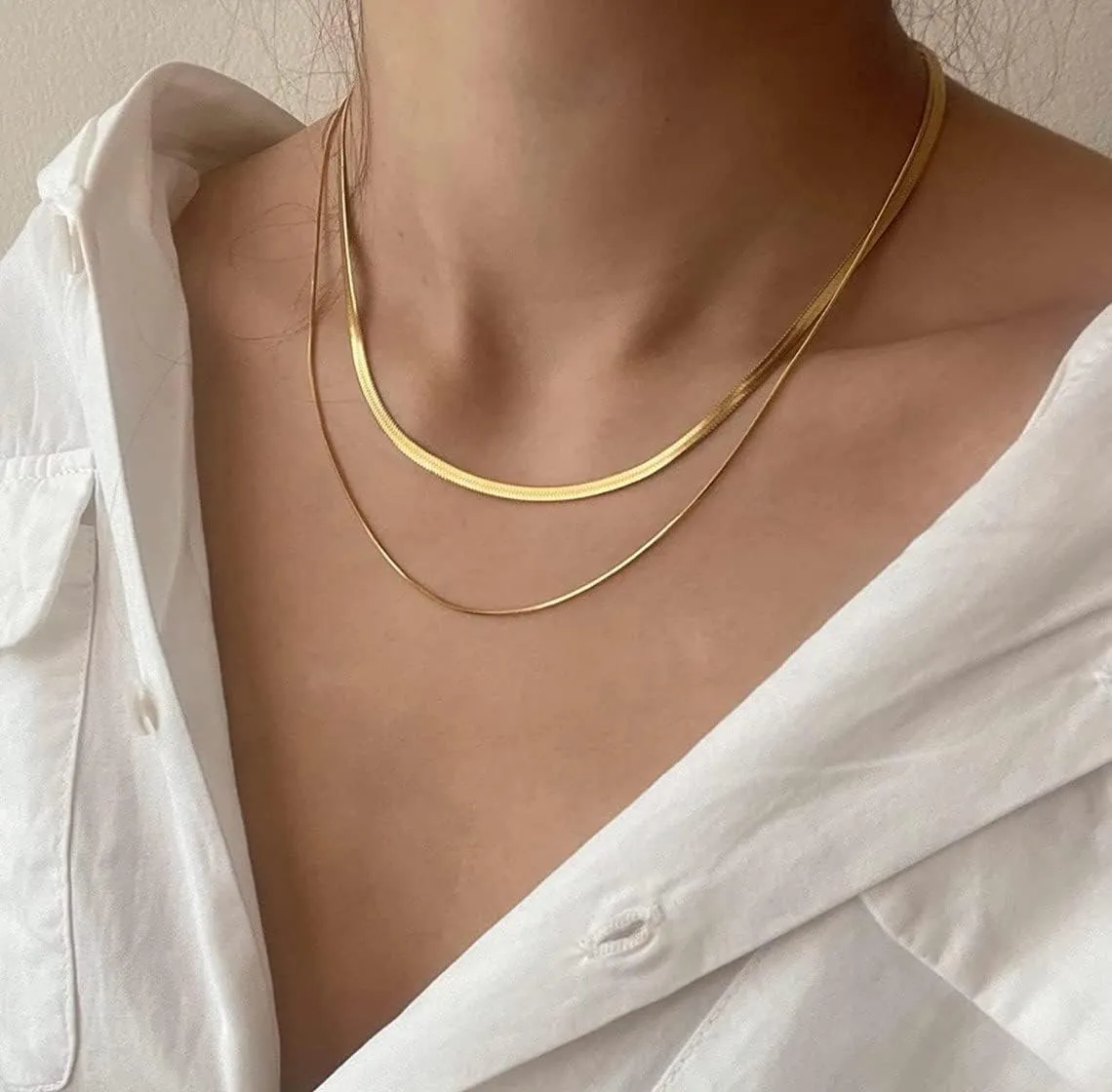 14K Gold Plated Dainty Choker Necklace for Women & Girls | Snake, Cuban Link, Paperclip, Ball Beaded, Tennis Chain, Natural Freshwater Pearl Necklace Fashion Jewelry Gift