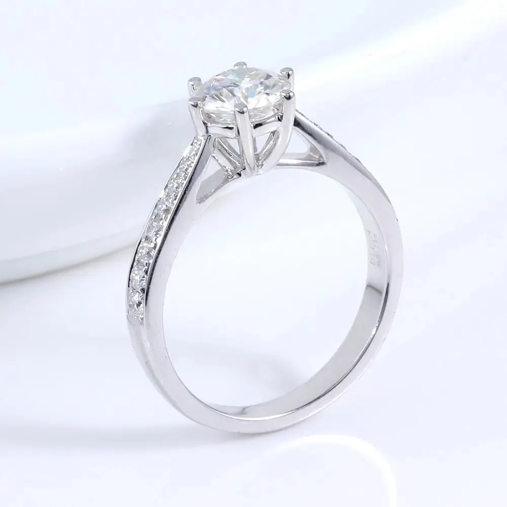 14k White Gold Moissanite Ring 1ct Center Stone