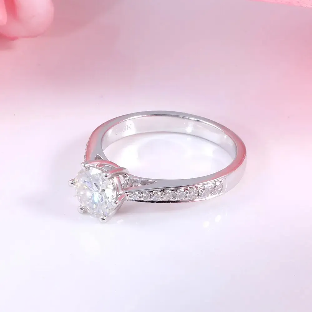 14k White Gold Moissanite Ring 1ct Center Stone