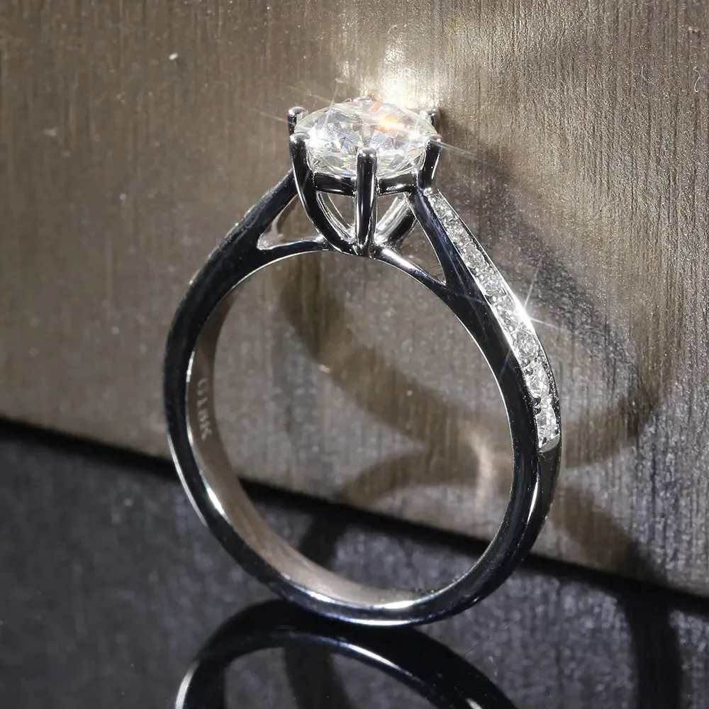 14k White Gold Moissanite Ring 1ct Center Stone