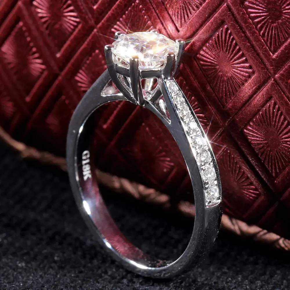 14k White Gold Moissanite Ring 1ct Center Stone