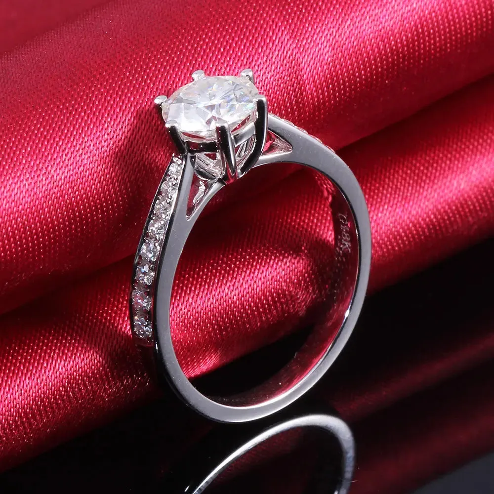 14k White Gold Moissanite Ring 1ct Center Stone