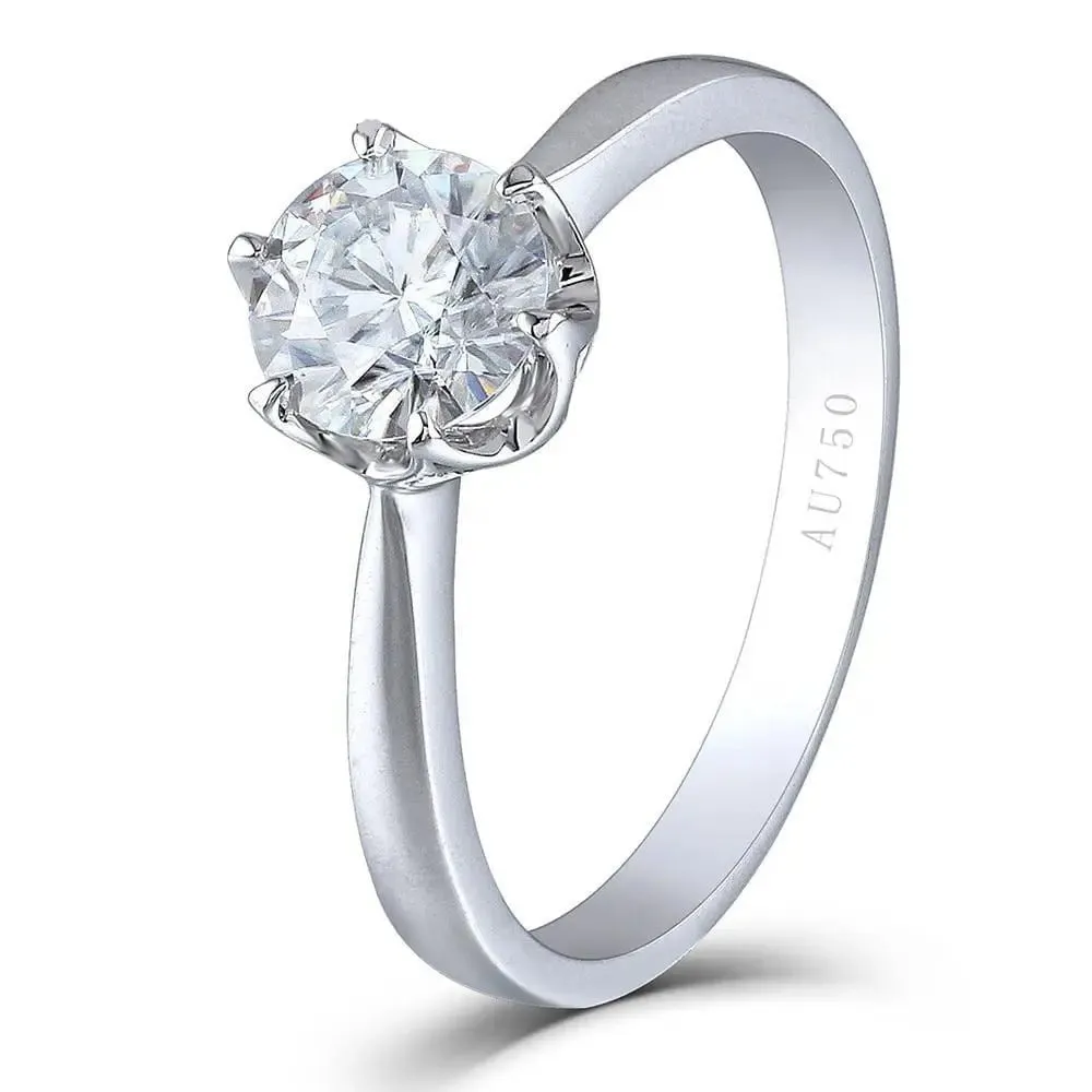 14k White Gold Solitaire Moissanite Ring 1ct