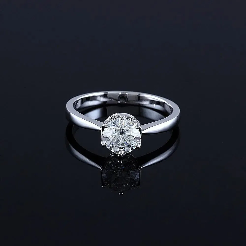 14k White Gold Solitaire Moissanite Ring 1ct