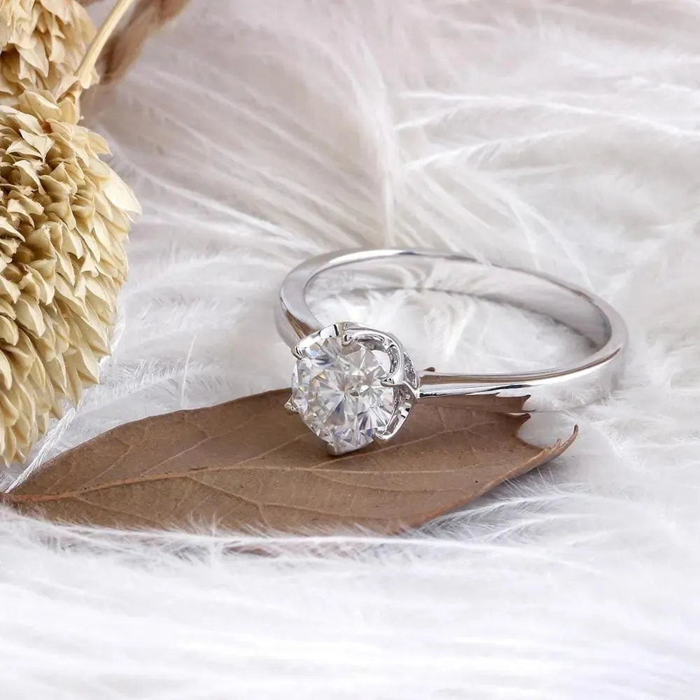 14k White Gold Solitaire Moissanite Ring 1ct