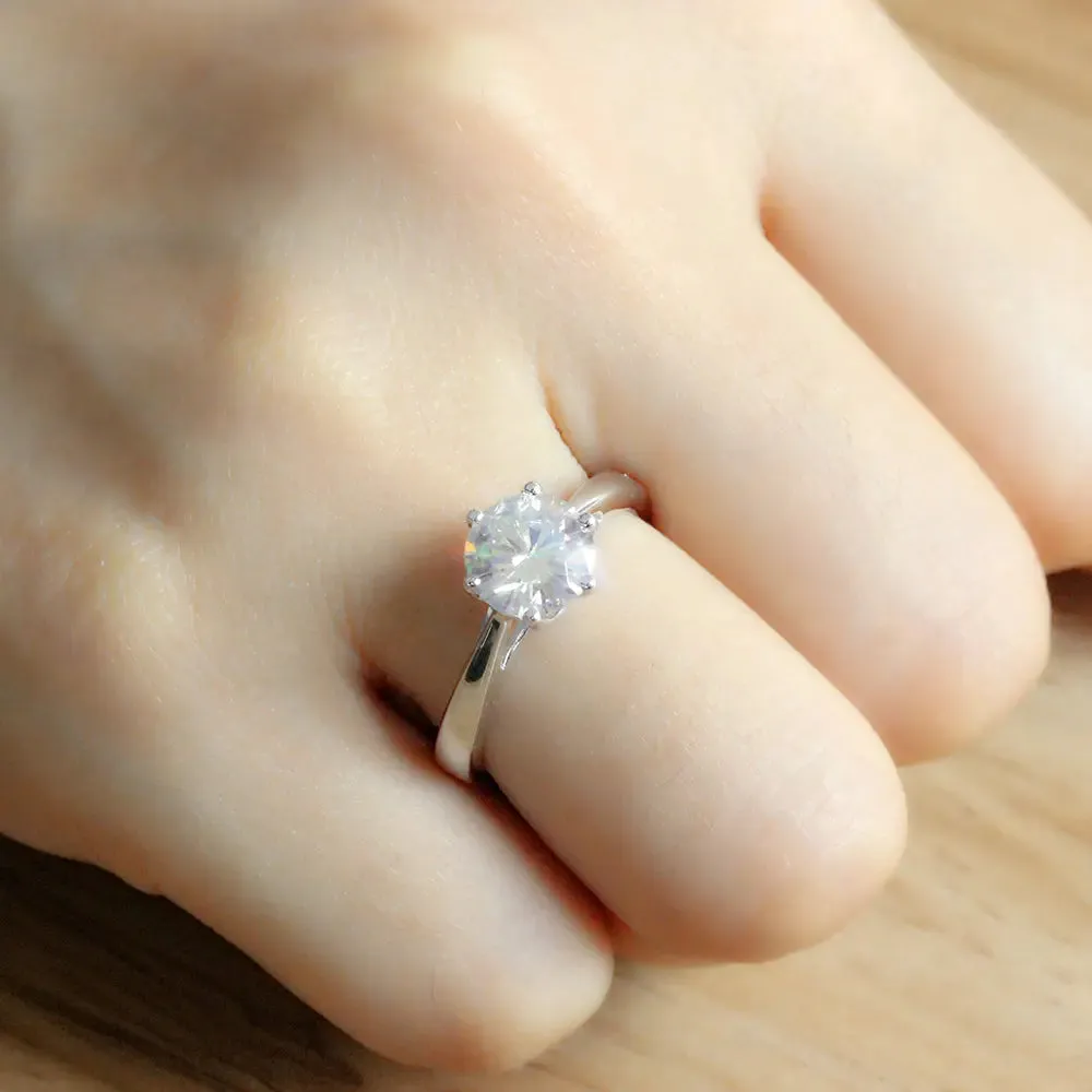 14k White Gold Solitaire Moissanite Ring 2ct