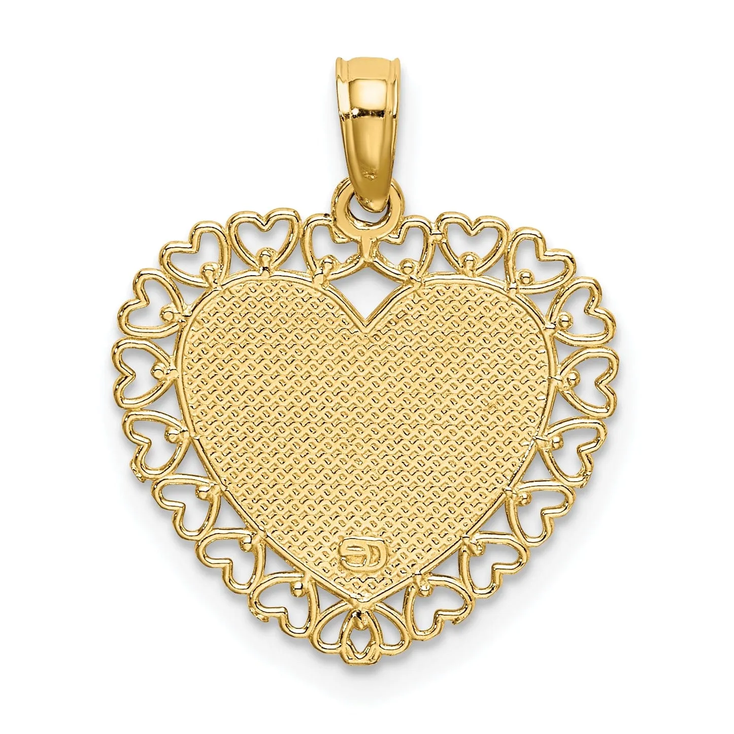 14K Yellow Gold Polished Textured Finish DADDYS LITTLE GIRL in Heart with Multi Heart Lace Design Charm Pendant