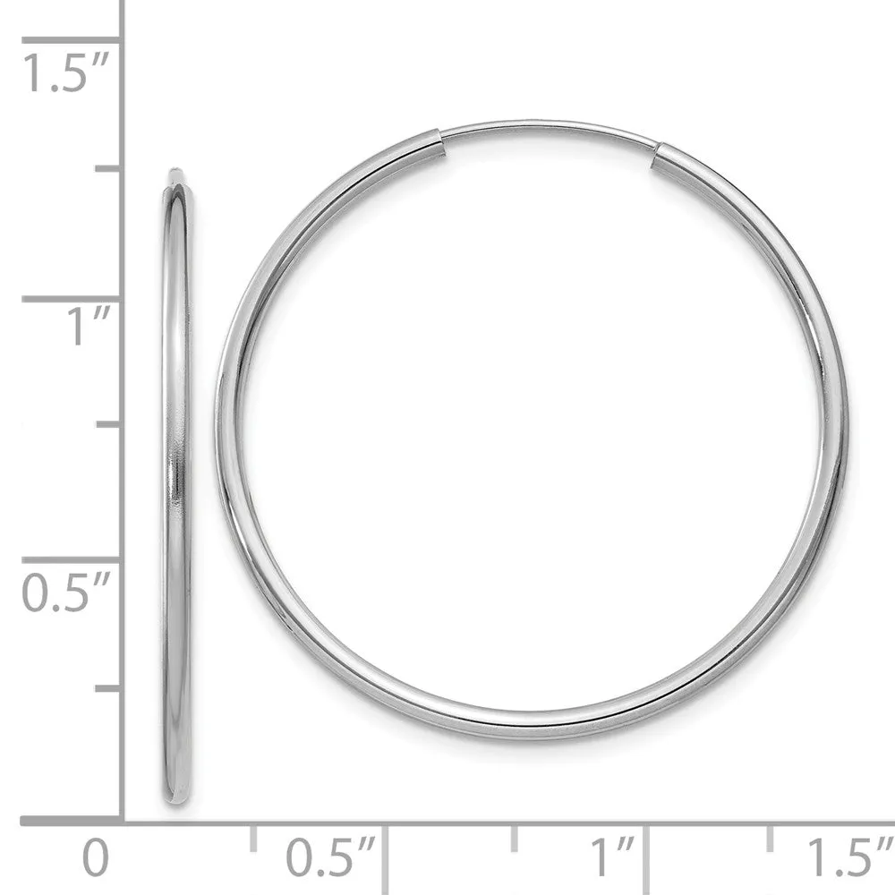 1.5mm, 14k White Gold Endless Hoop Earrings, 32mm (1 1/4 Inch)