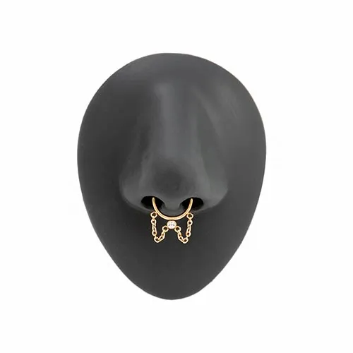 16g Bezel-Set Crystal Dangle PVD Gold Bendable Septum Ring — Price Per 1