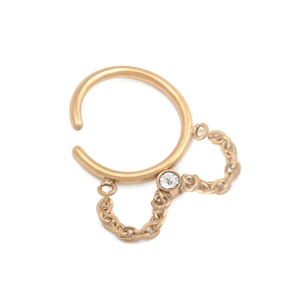 16g Bezel-Set Crystal Dangle PVD Gold Bendable Septum Ring — Price Per 1