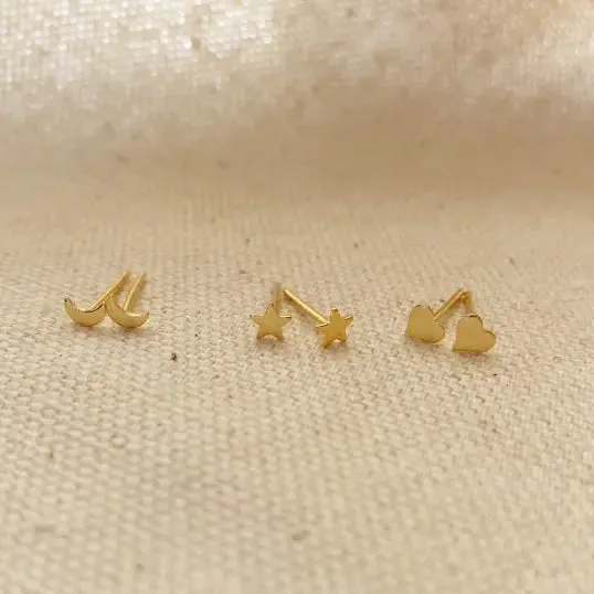18k Gold Filled Dainty Star, Moon & Heart Earrings