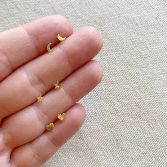 18k Gold Filled Dainty Star, Moon & Heart Earrings