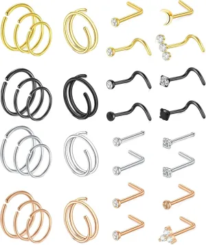 20G Nose Rings for Women Hypoallergenic 316L Surgical Stainless Nose Piercings Jewelry Nose Rings Hoops L Shape Nose Studs Screw for Women Men