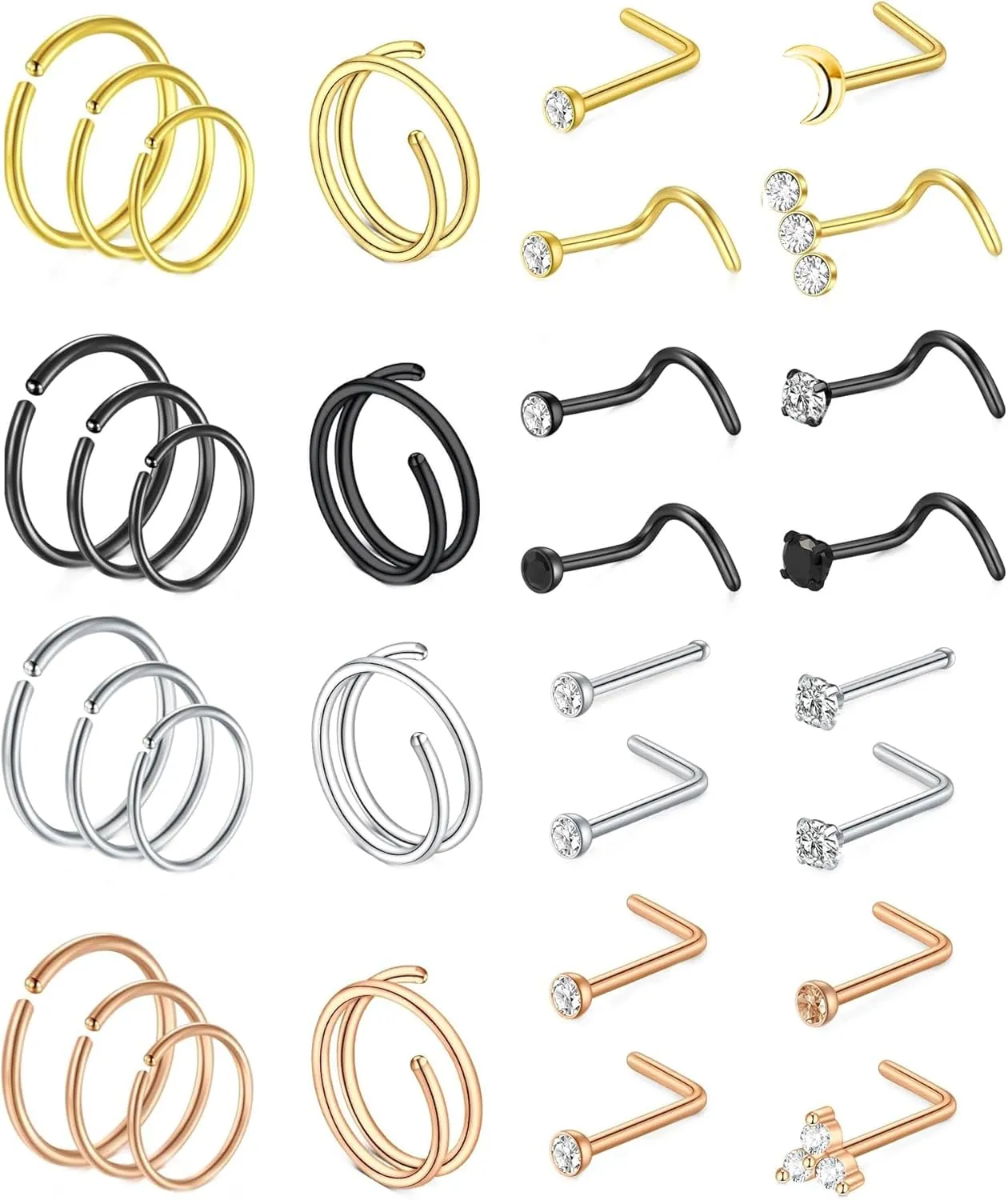 20G Nose Rings for Women Hypoallergenic 316L Surgical Stainless Nose Piercings Jewelry Nose Rings Hoops L Shape Nose Studs Screw for Women Men