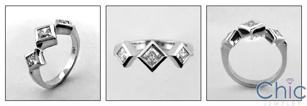 3 Stone 1.1 Princess in Bezel Cubic Zirconia Cz Ring