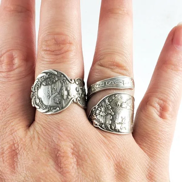 Antique Sterling Silver Engraved New Marathon Spoon Ring - Made to Order