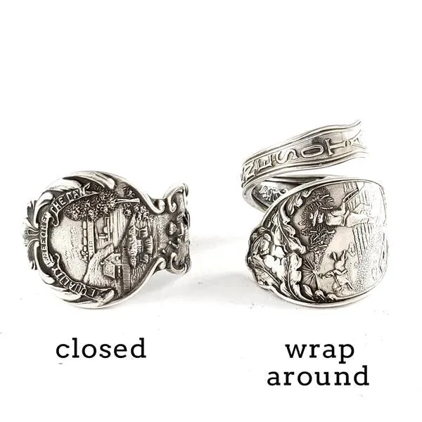 Antique Sterling Silver Engraved New Marathon Spoon Ring - Made to Order