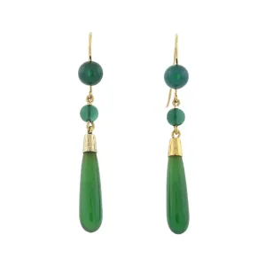 Art Deco 14kt Chrysoprase Teardrop Dangle Earrings