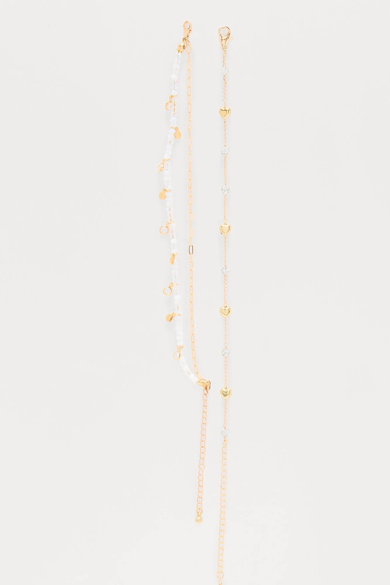Bailey Rhinestones And Hearts 3 Piece Anklet Set - Gold