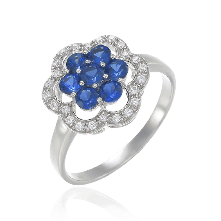 Blue Sapphire Scalloped Edge Ring