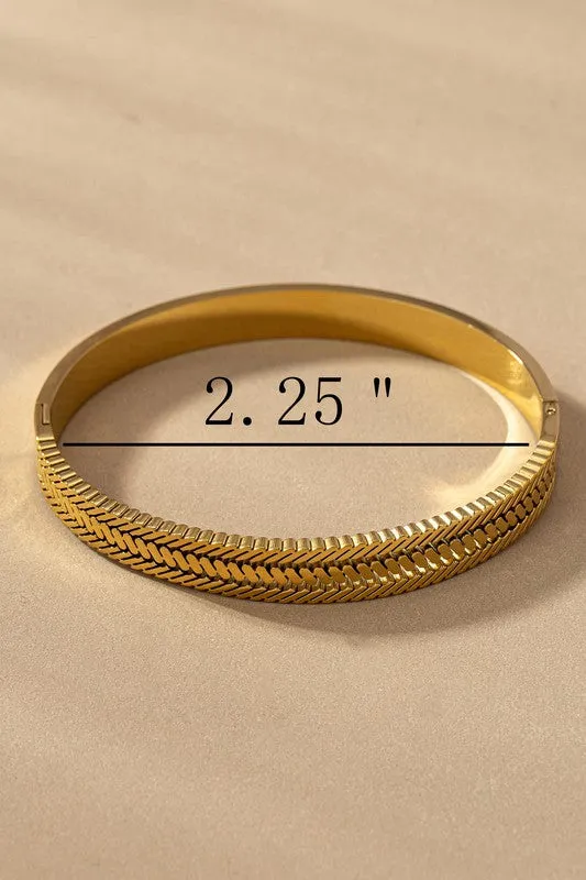 Chevron Gold Hinged Bangle Bracelet
