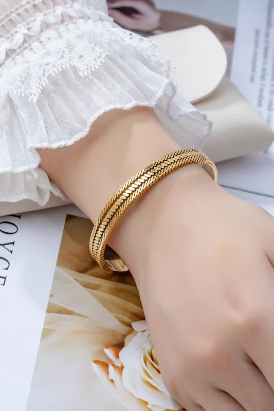 Chevron Gold Hinged Bangle Bracelet