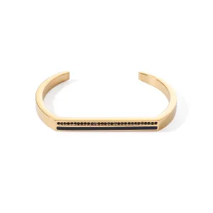 Coeur De Lion Gold and Black Crystal Square Stripes Bangle Cuff