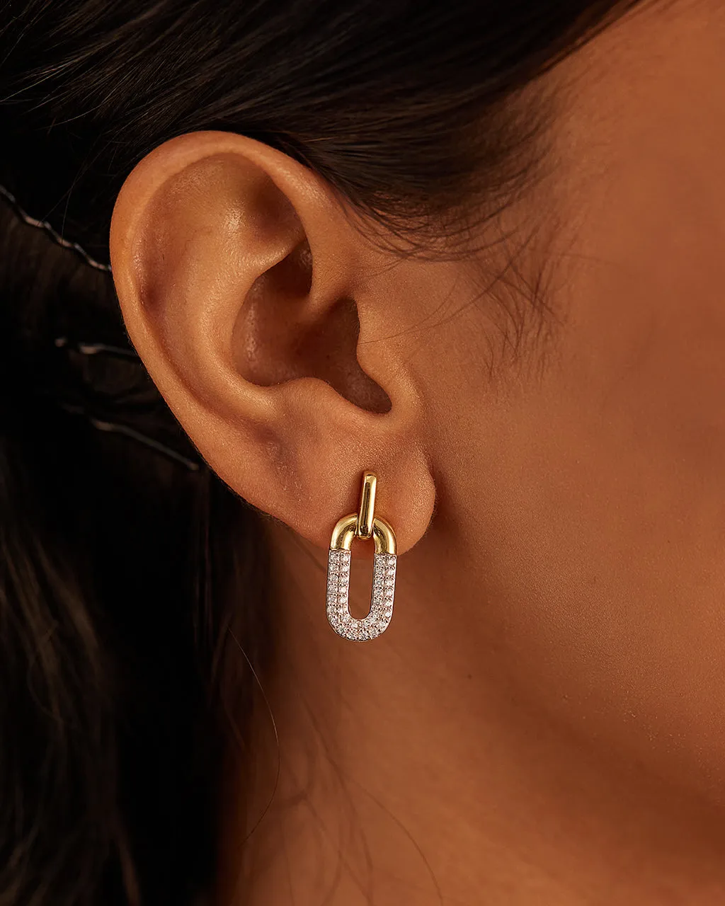 Diamond Dipped Paperclip Drop Earrings