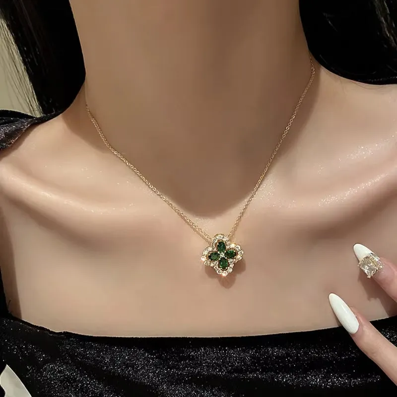 Elegant Zirconia Clover Pendant Necklace - Stylish Stainless Steel Chain for Women’s Party Jewelry Gifts