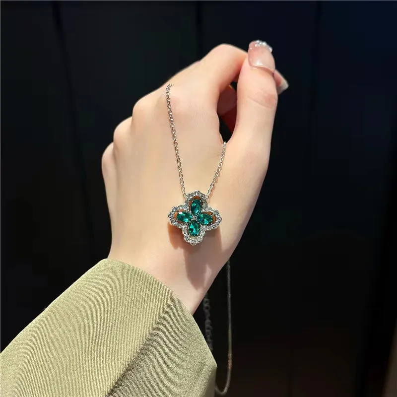 Elegant Zirconia Clover Pendant Necklace - Stylish Stainless Steel Chain for Women’s Party Jewelry Gifts