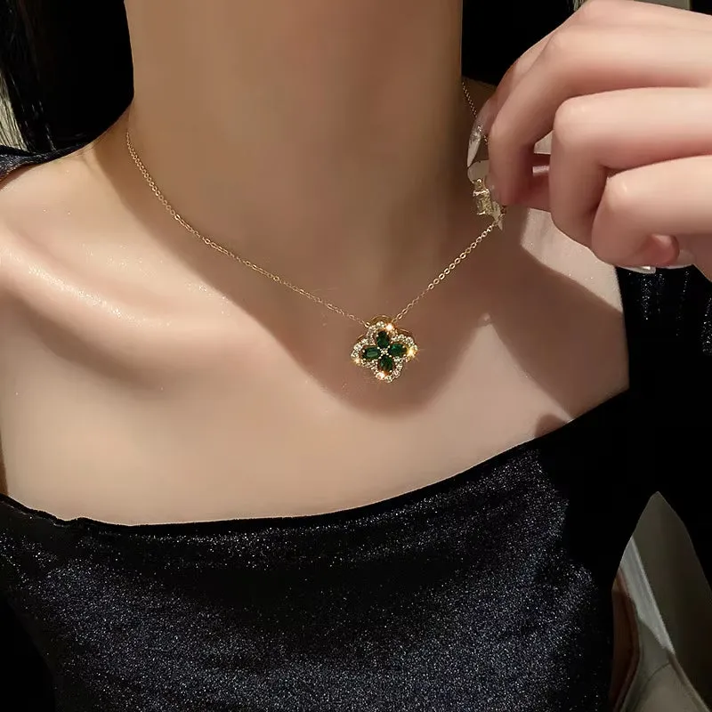Elegant Zirconia Clover Pendant Necklace - Stylish Stainless Steel Chain for Women’s Party Jewelry Gifts