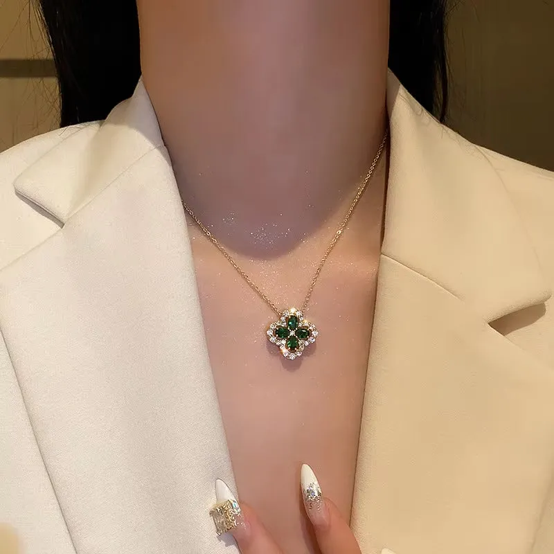 Elegant Zirconia Clover Pendant Necklace - Stylish Stainless Steel Chain for Women’s Party Jewelry Gifts