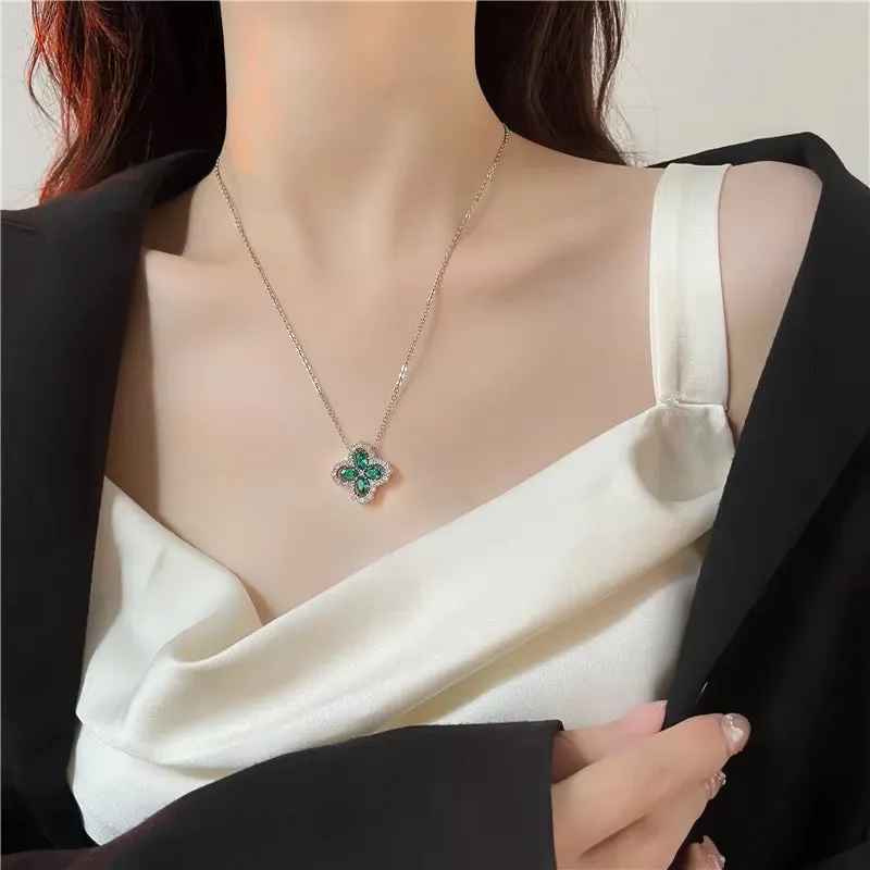 Elegant Zirconia Clover Pendant Necklace - Stylish Stainless Steel Chain for Women’s Party Jewelry Gifts