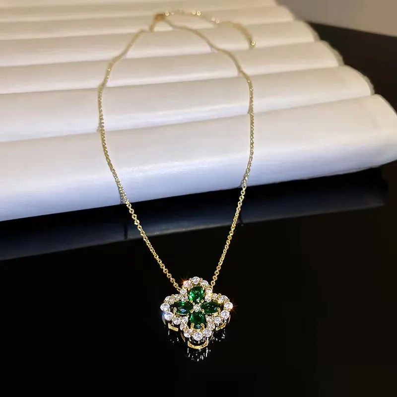 Elegant Zirconia Clover Pendant Necklace - Stylish Stainless Steel Chain for Women’s Party Jewelry Gifts