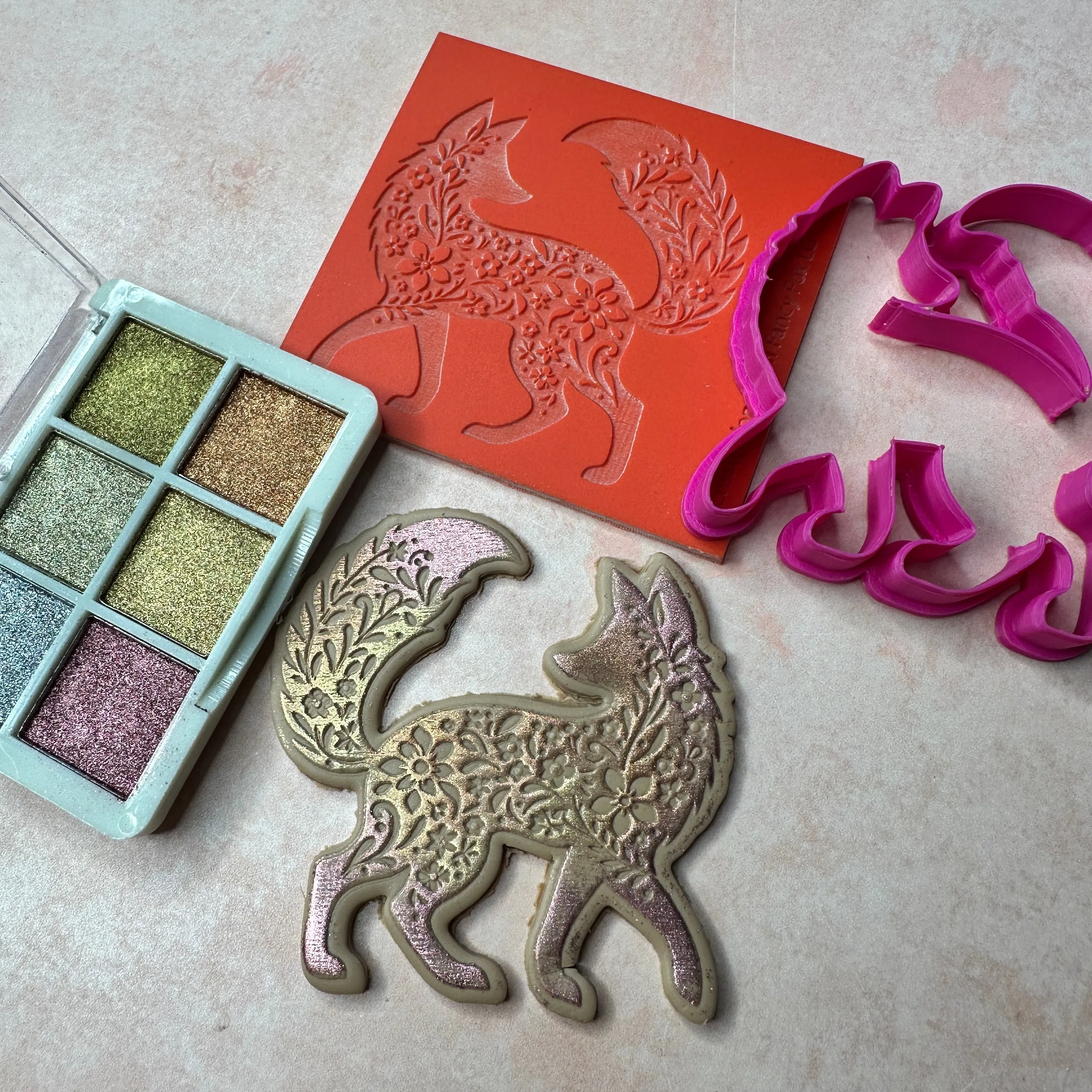 Fancy Foxes small mirrored polymer clay earrings stamp and cutter set