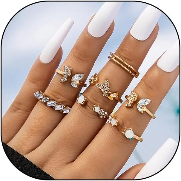 GIGB PBDK Vintage Butterfly Knuckle Ring Set for Women 14k Gold Cubic Zirconia Stackable Rings Trendy Dainty Cute Joint Finger Rings Jewelry Gifts