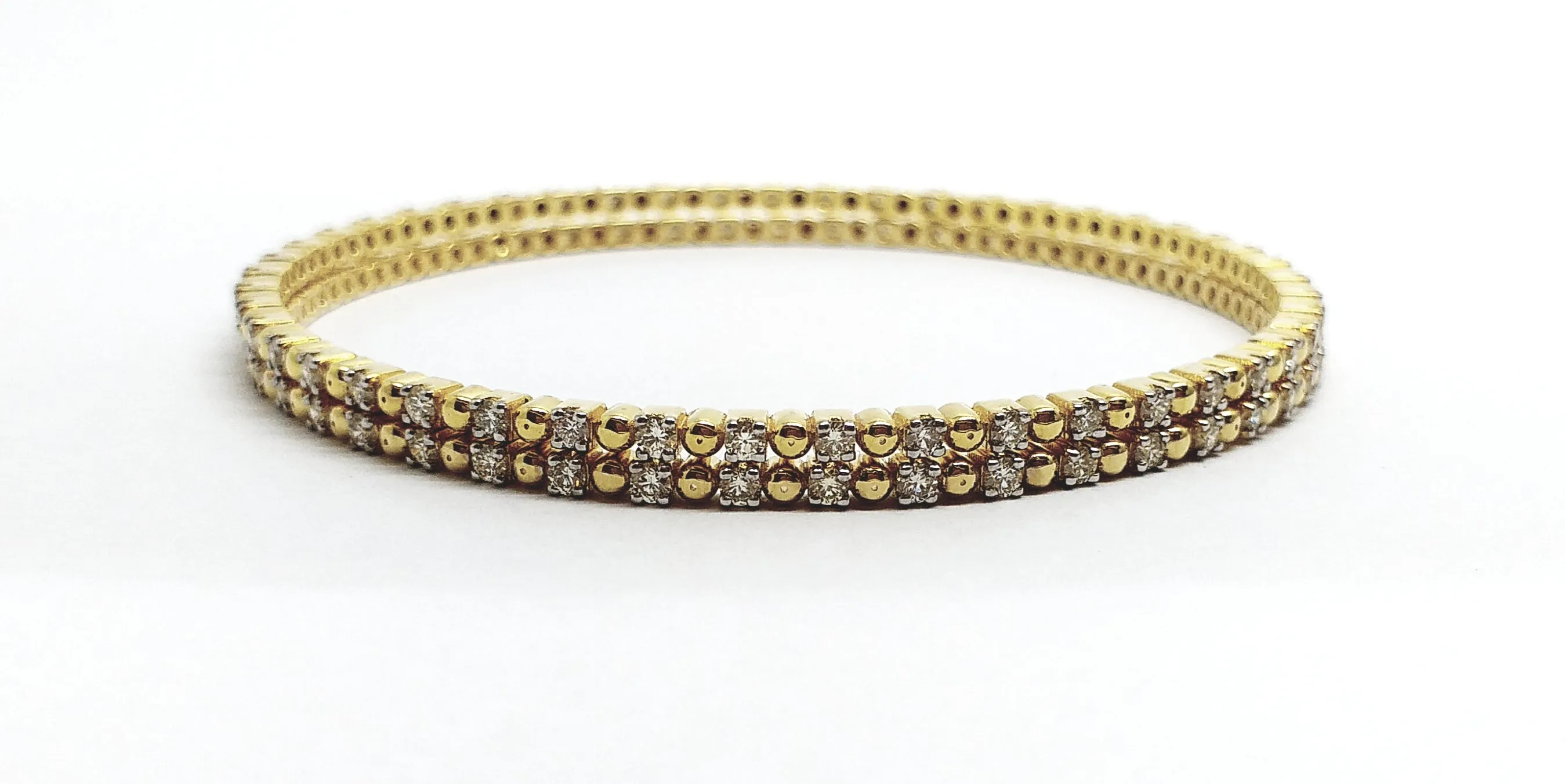 Gold Bead and  Diamond Bangle in 14k Yellow Gold (1.49 ct. tw.) AD NO 2108