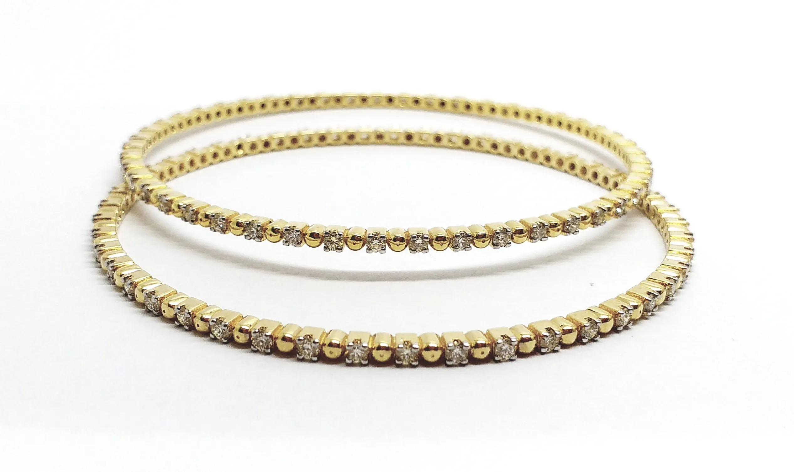 Gold Bead and  Diamond Bangle in 14k Yellow Gold (1.49 ct. tw.) AD NO 2108