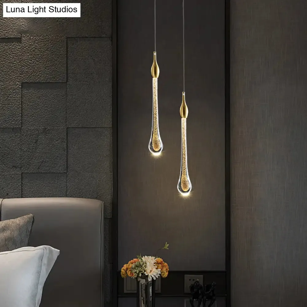 Gold Droplet Crystal Pendant LED Light for Stylish and Modern Living Rooms