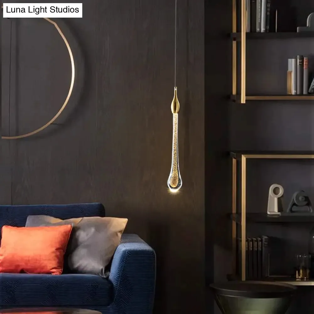 Gold Droplet Crystal Pendant LED Light for Stylish and Modern Living Rooms