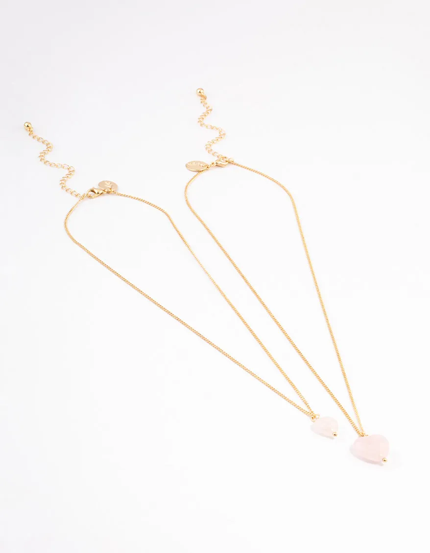 Gold Plated Rose Quartz Heart Necklace Pack