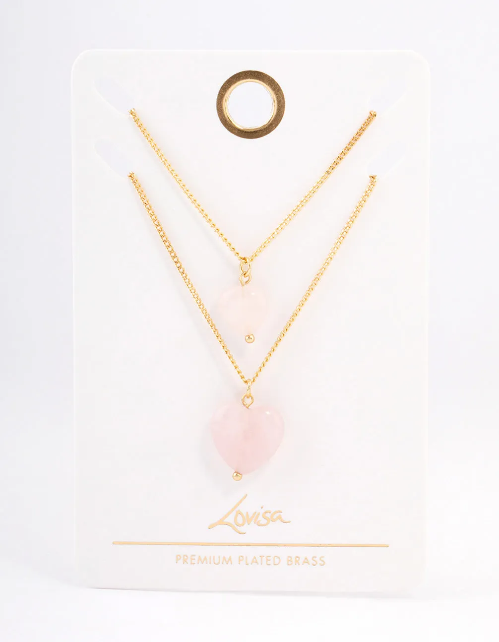 Gold Plated Rose Quartz Heart Necklace Pack