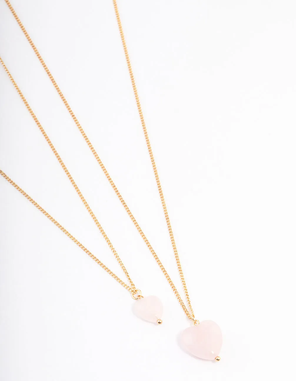 Gold Plated Rose Quartz Heart Necklace Pack