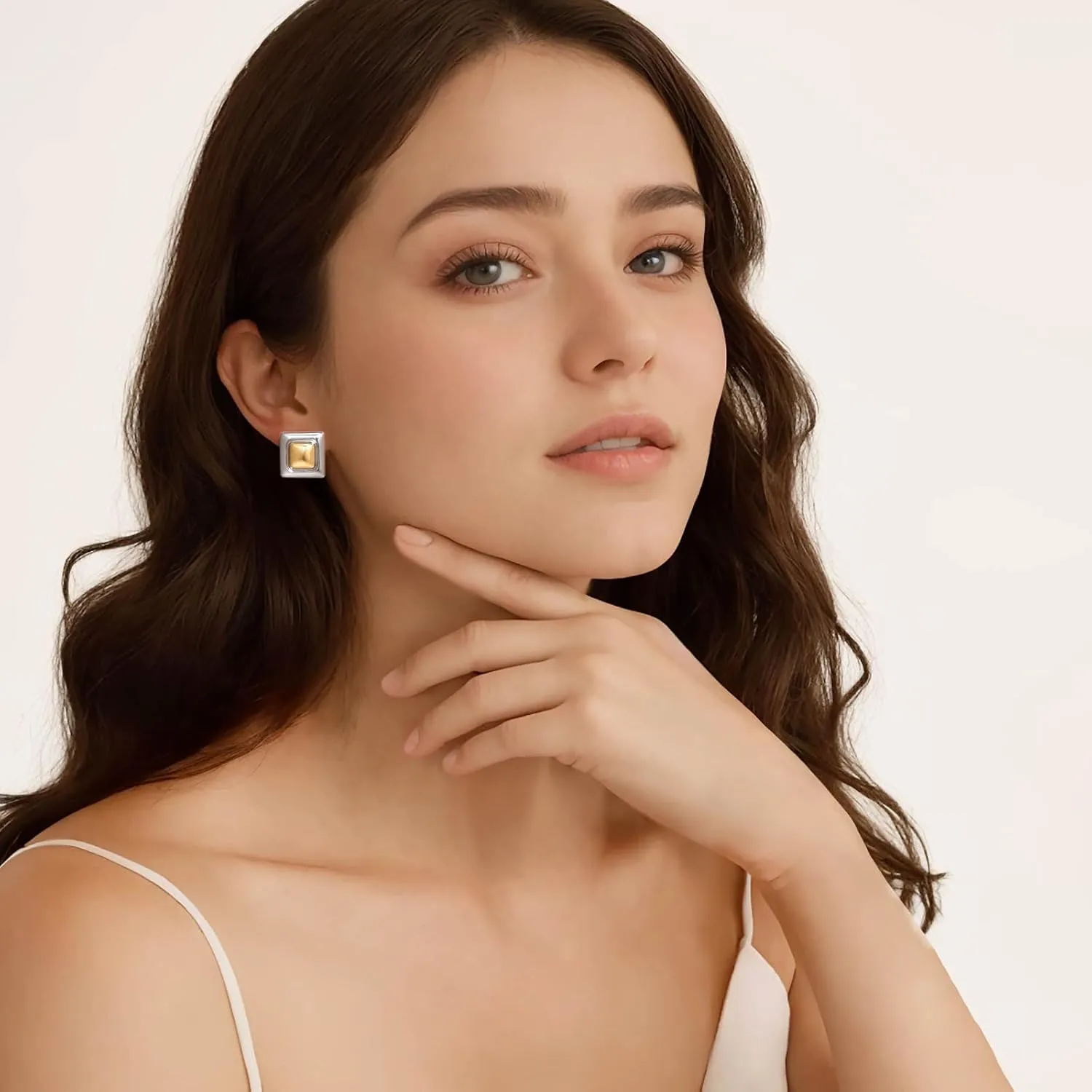 Gold Square Stud Earrings for Women Polished Spiral Stud Earrings for Women Birthday Jewelry
