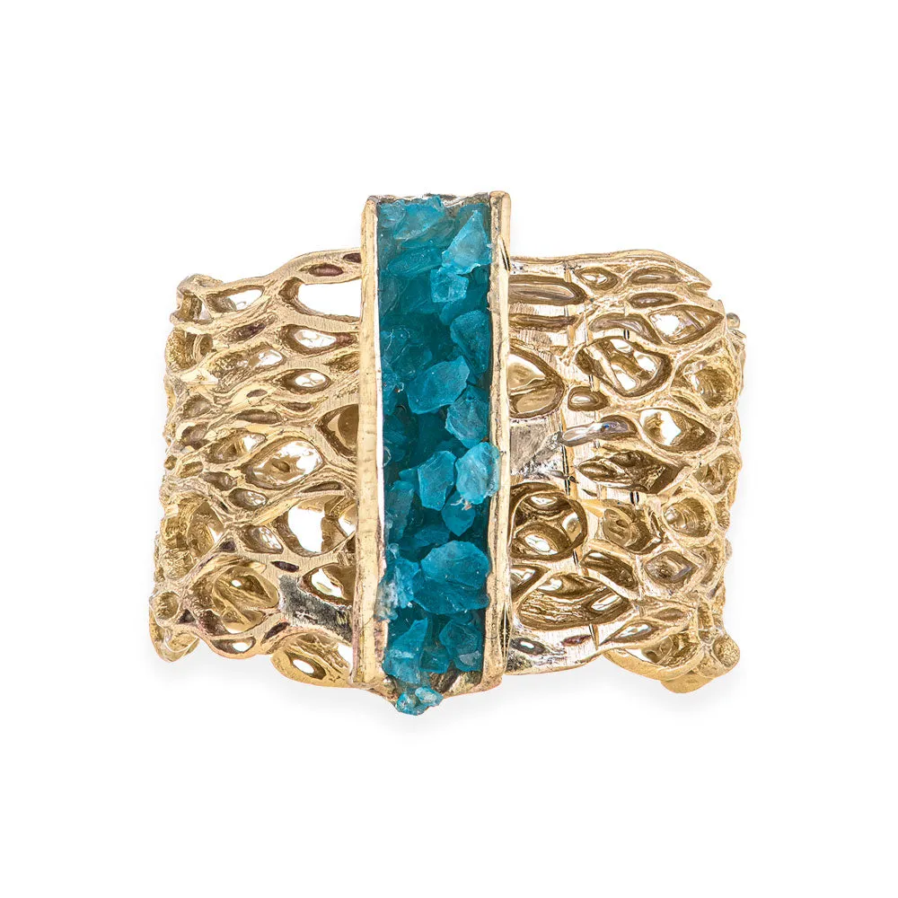 Handmade Diamond Curved Gold Plated Ring With Turquoise Crystals