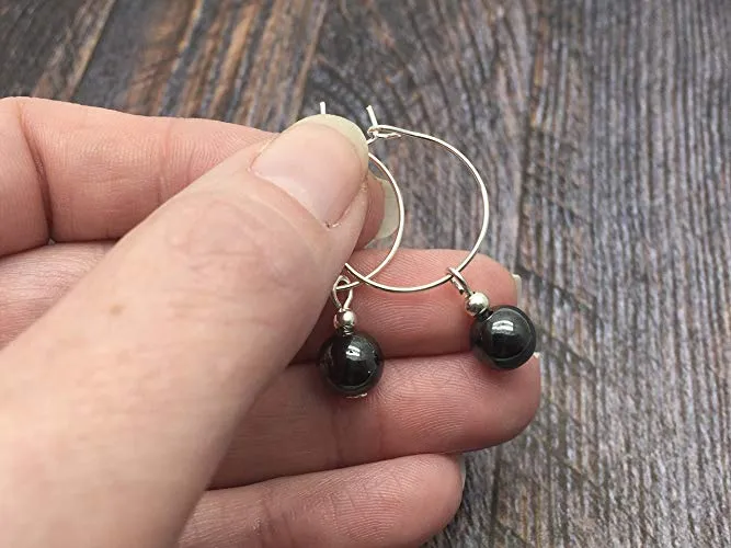 Hematite 8mm Stone Bead Silver Plated Hoops 20mm