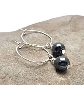 Hematite 8mm Stone Bead Silver Plated Hoops 20mm