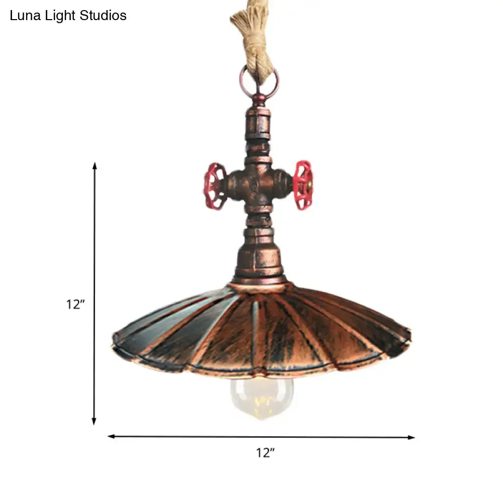 Industrial Rustic Scalloped Pendant Light with Rope Cord