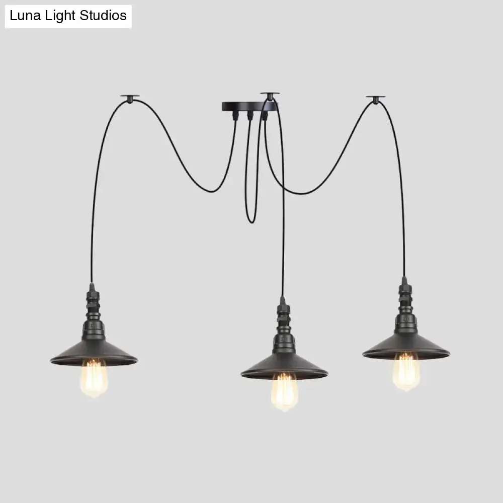 Iron Saucer Vintage LED Pendant Light with Multiple Lights, Black Finish