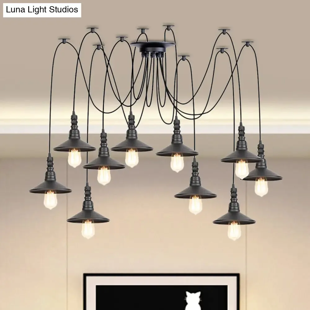 Iron Saucer Vintage LED Pendant Light with Multiple Lights, Black Finish
